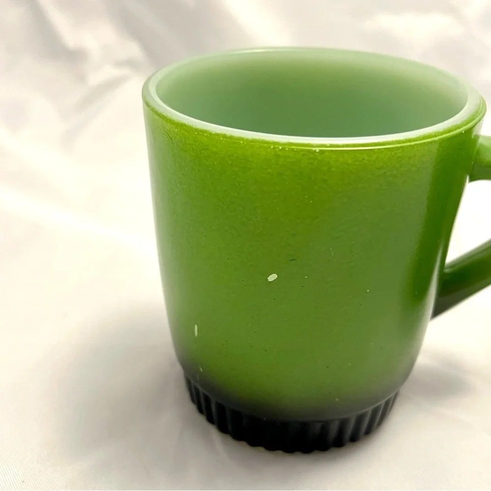 Fire King Mugs, Set of 2, Green-Black Ombre, Stackable, Vintage GUC